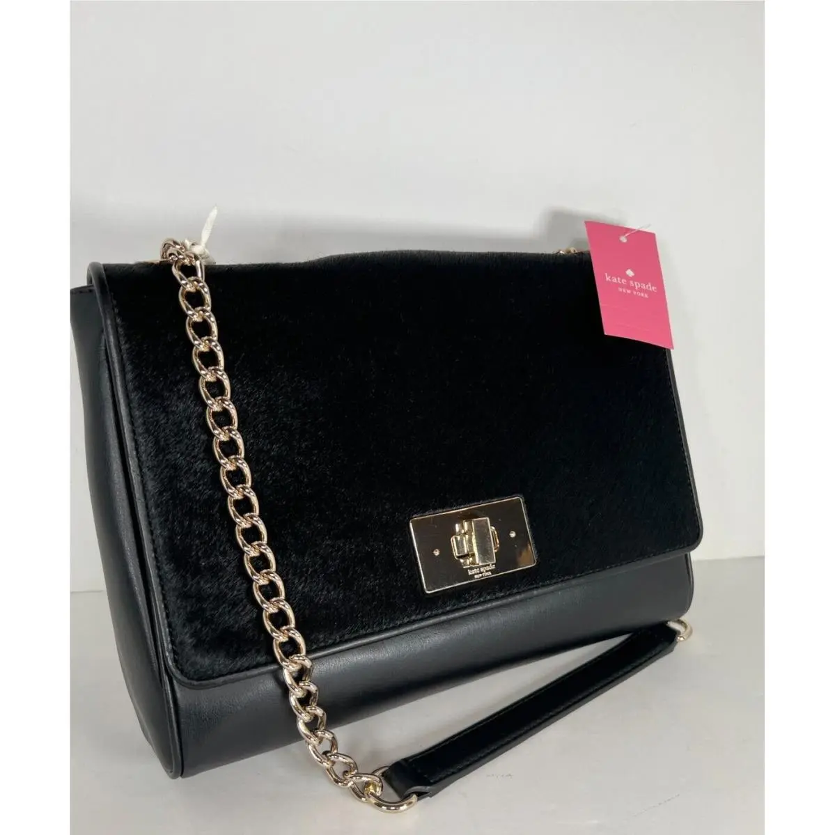 Kate Spade Bethany Flap Real Haircalf Leather Satchel Bag Black