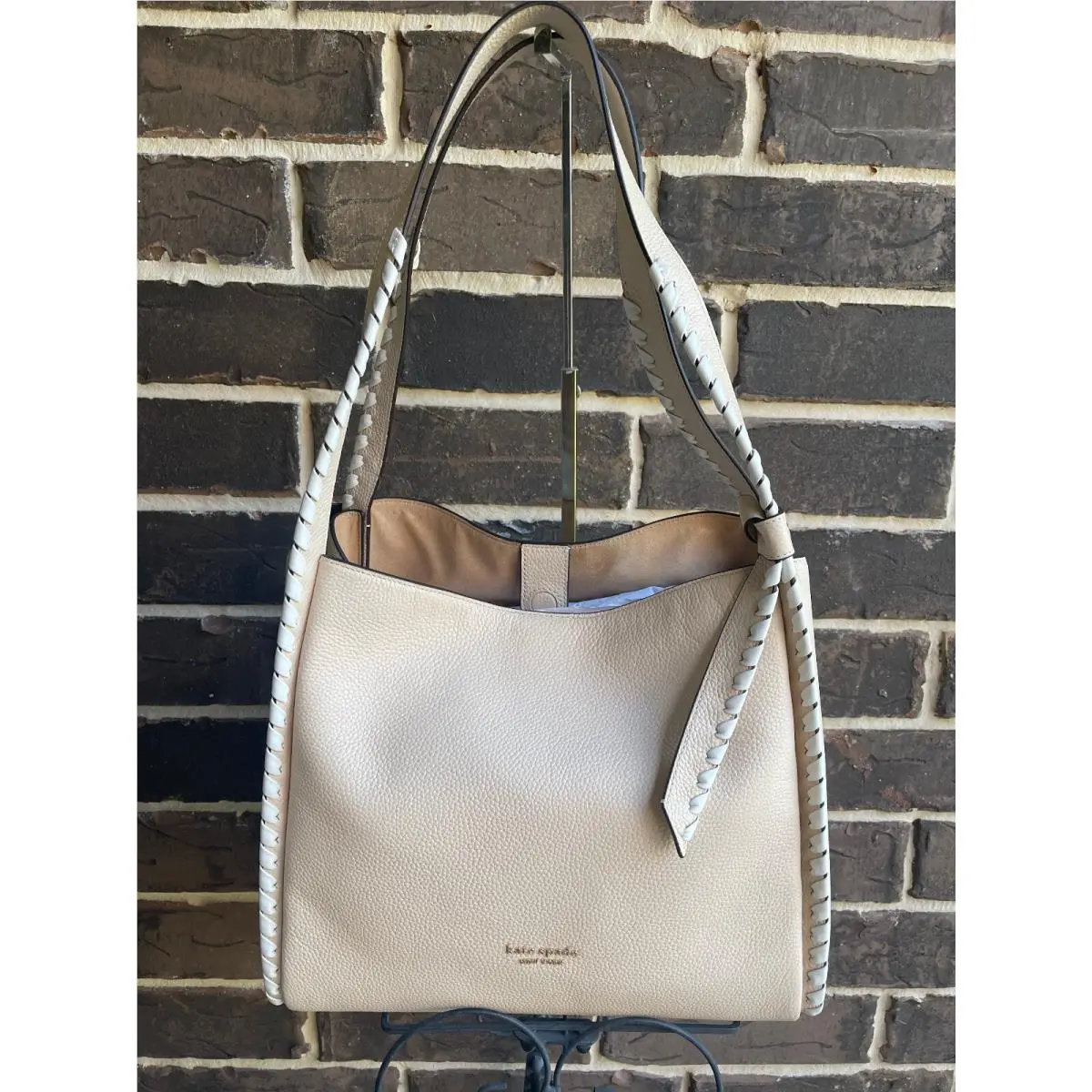 Kate Spade Knott Whipstitch Leather LG Shoulder Bag Bare Multi Ivory
