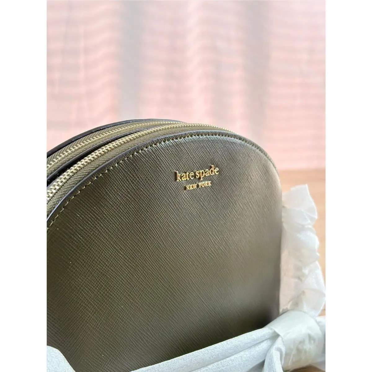 Kate Spade New York Spencer Double Zip Dome Crossbody Olive Green Leather Gift