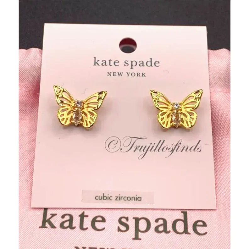 Kate Spade Social Butterfly Stud Earrings Gold Tone KC760 New