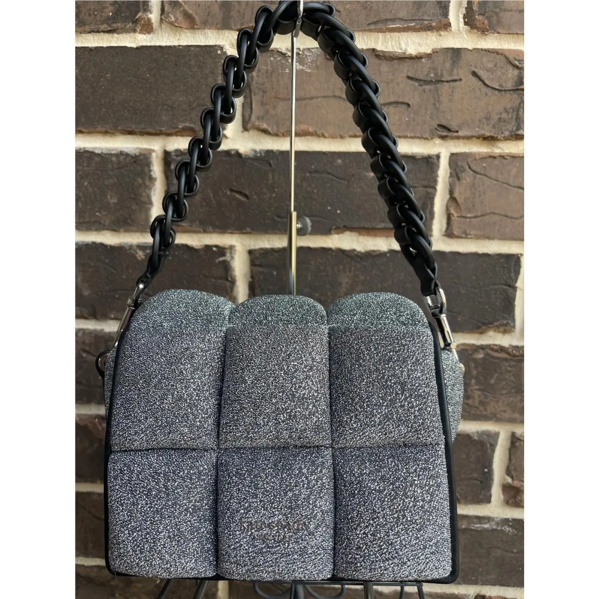 Kate Spade Boxxy Silver 3D Metallic Leather Rubix Cube Crossbody