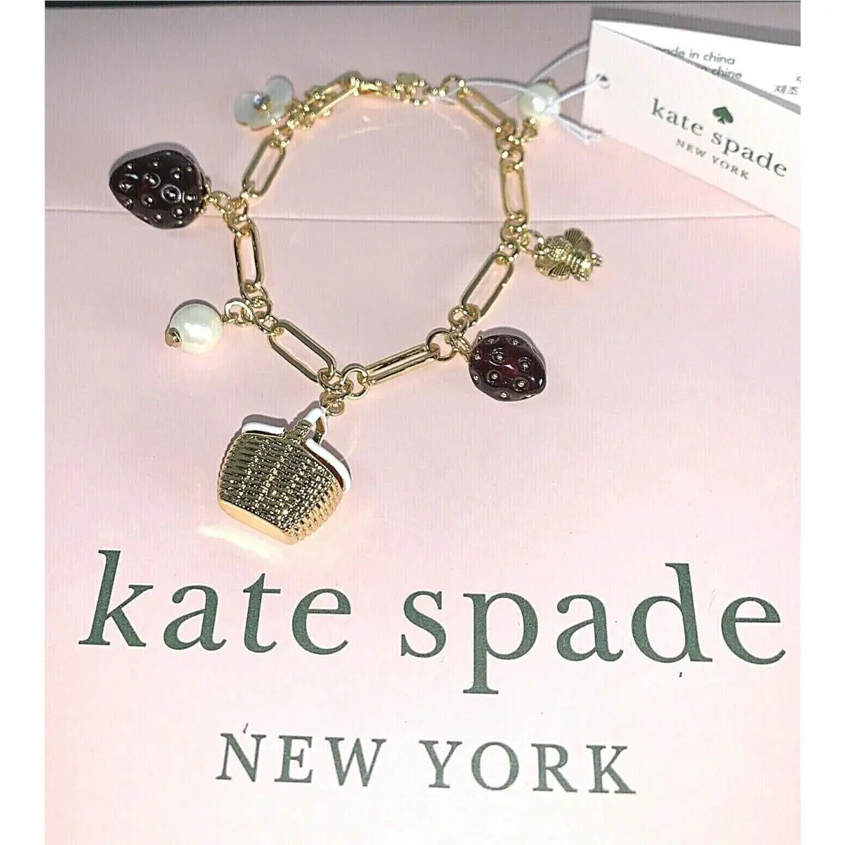 Kate Spade Picnic Perfect Strawberry Basket Bee Flower Charm Bracelet
