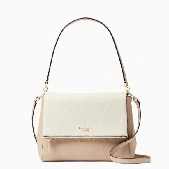 Kate Spade Warm Beige Leila Colorblock Pebbled Leather Flap Shoulder Bag K6762
