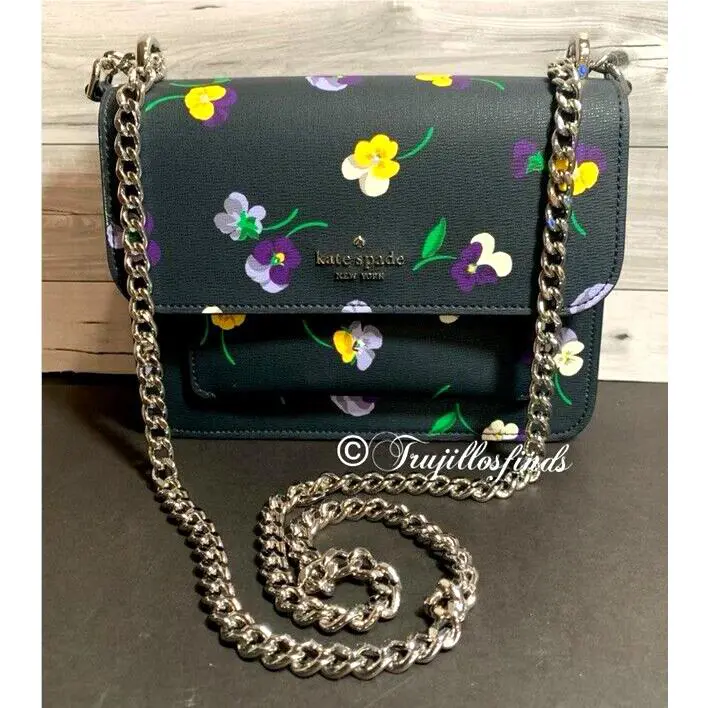 Kate Spade Remi Flap Chain Crossbody Pansy Toss Print Navy Blue Multi KA793 New