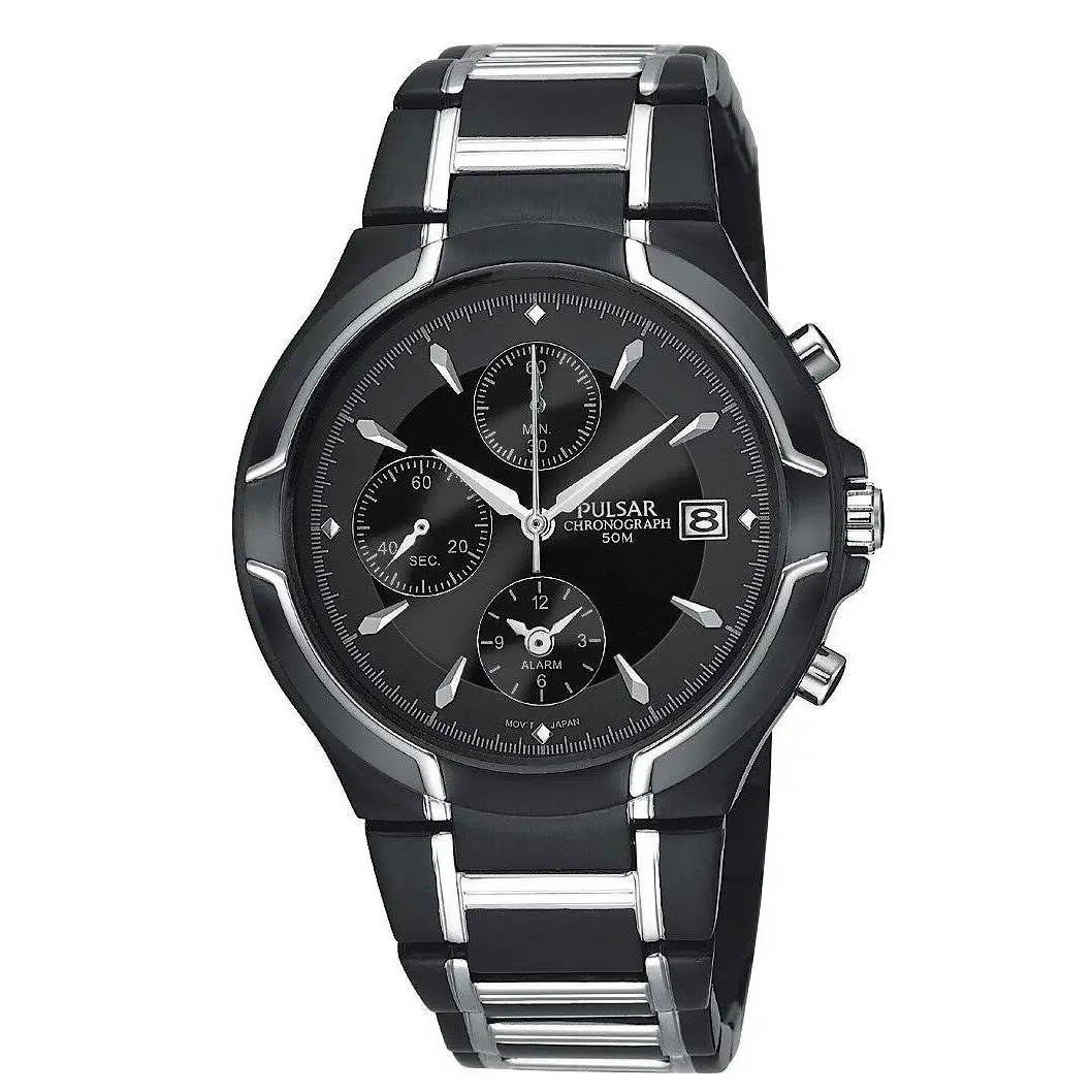 PF3547 Black Alarm Chronograph Watch IP Steel by Pulsar
