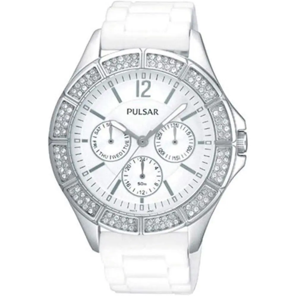 by Seiko Multifunction White Silicone Women`s Watch PYR049 by Pulsar