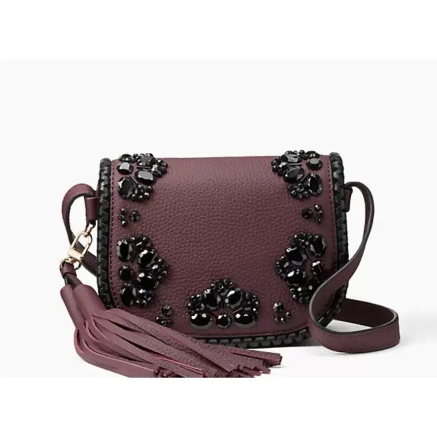 New Kate Spade Anderson Way Small Lietta Mahogany Jewel Embellished
