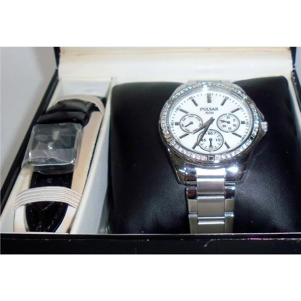 Pulsar PP6049 Ladies Chronograph Mop Dial Swarovski Crystal Bezel Watch