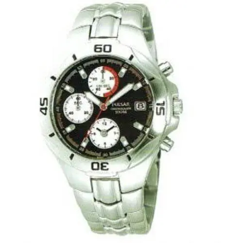 Pulsar Mens Chronograph Stainless Steel Black Dial Watch PF8037