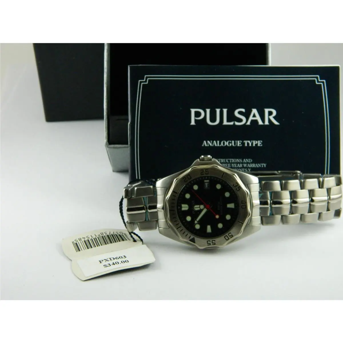 Pulsar Men`s Watch /glow Numeral/tachimeter/window For The Date/new IN The Box