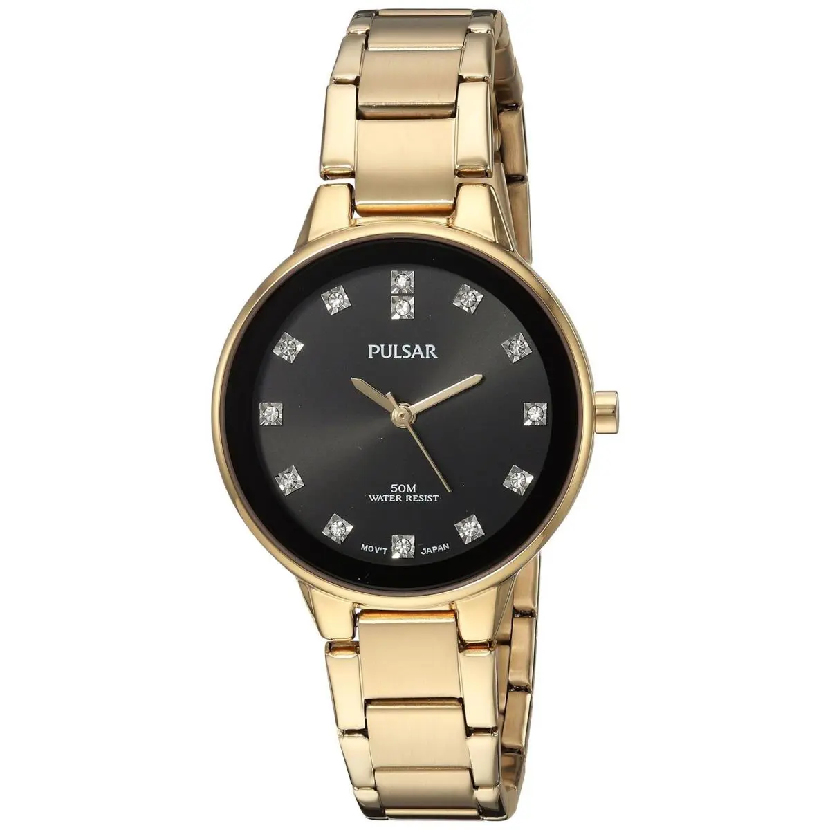 Pulsar PRS678 Swarovski Crystal Accented Black Dial Gold Tone Women`s Watch