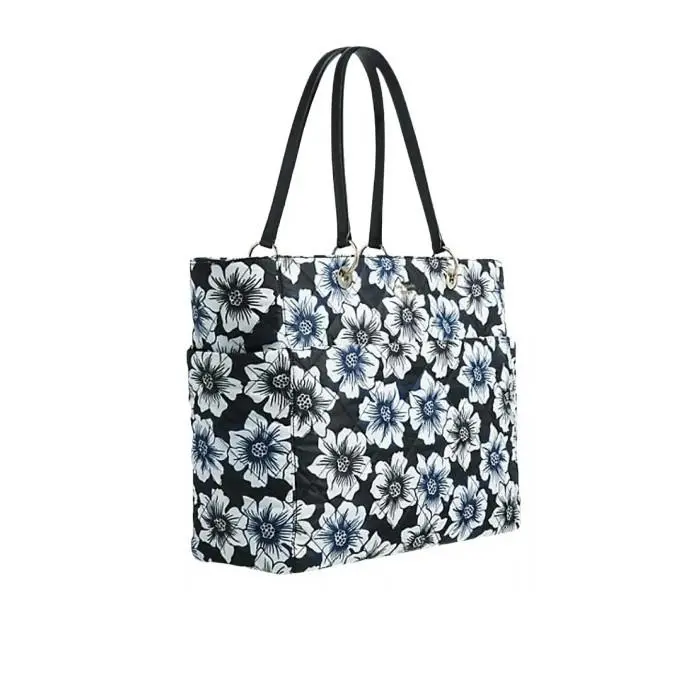 Kate Spade Watson Lane Black/white/blue Floral Quilted Diaper Bag W/changing Pad