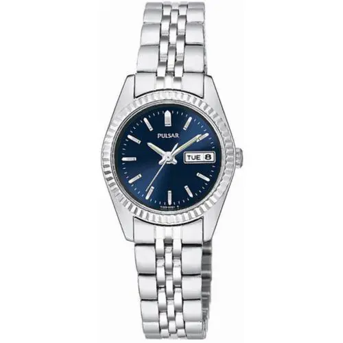 Pulsar PN8001 Women`s Dress Silver-tone Band Day/date Blue Dial Watch