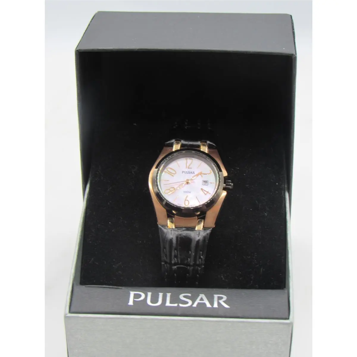 Pulsar PXT660 Women`s Mother OF Pearl Round Analog Date Leather Strap Watch