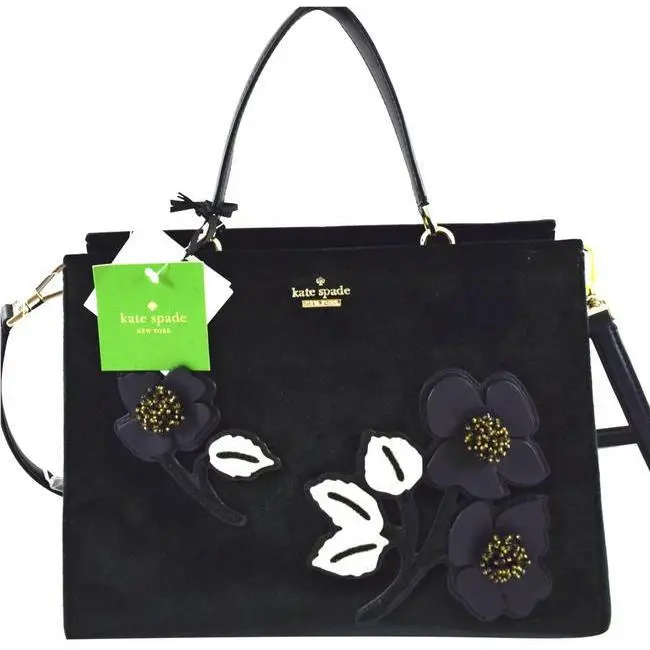 Kate Spade Cameron Street Black Velvet Handbag Embellished Sara Bag Purse Bag
