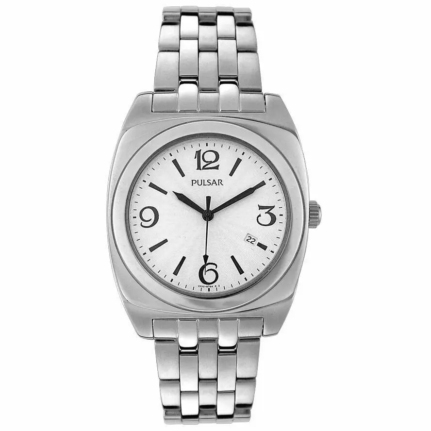 PXDA05 Men`s Dress White Dial Date Silver-tone Bracelet by Pulsar
