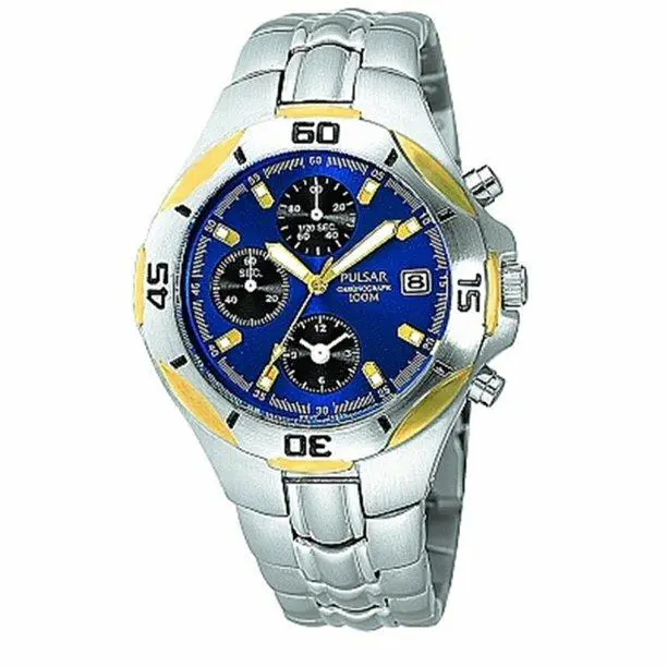 Pulsar BY Seiko PF8036 Tu-tone Watch Alarm Chronograph Analog Steel