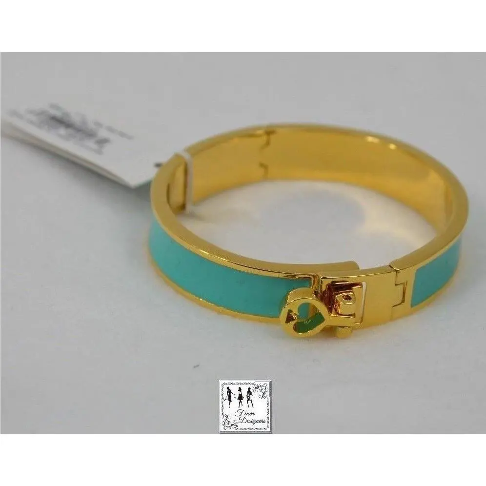 Kate Spade Bows Spades Thin Turnlock Hinged Bangle Bracelet Gold Aqua Rare