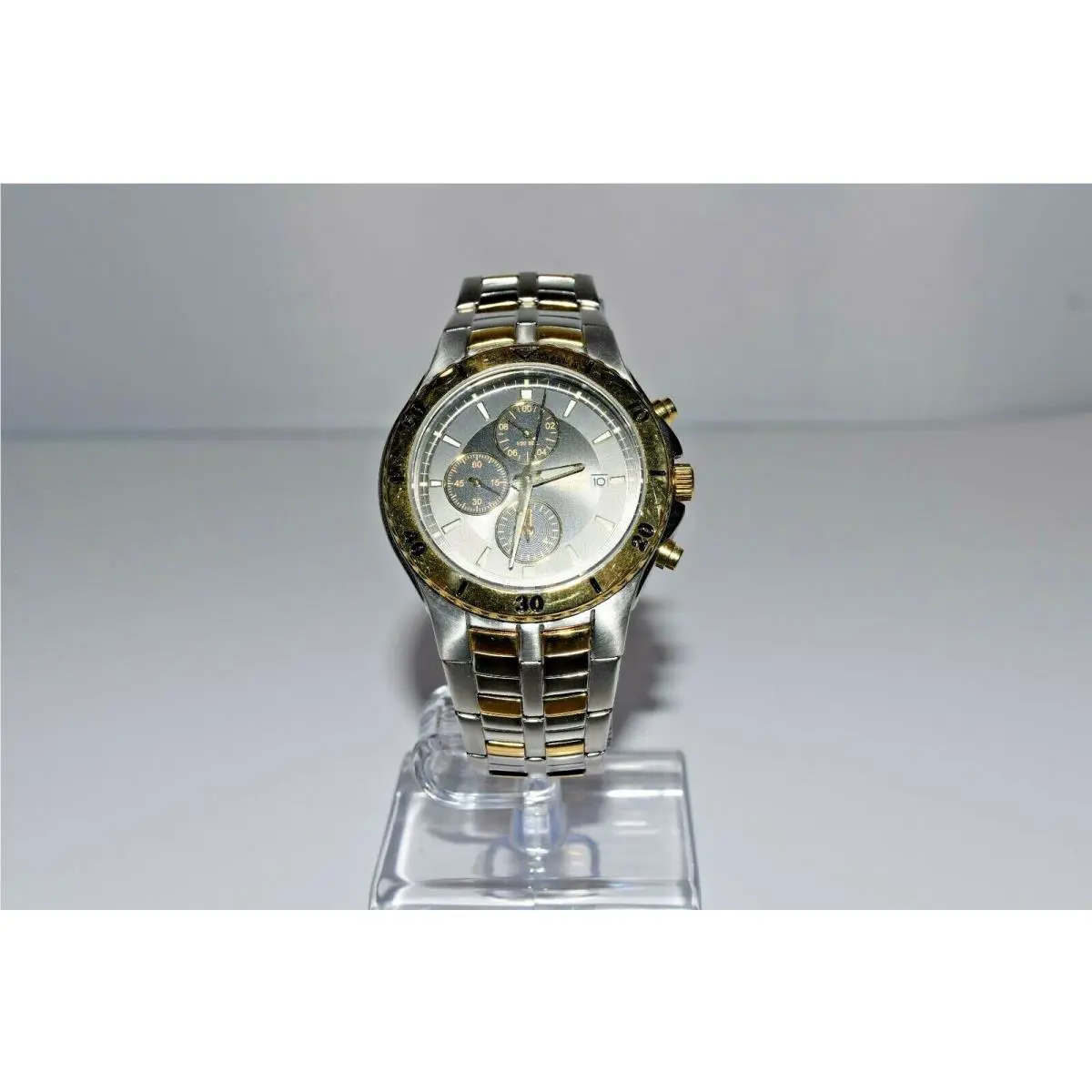 Pulsar Men`s Two Tone Gray Dial Chronograph PF8222 Watch
