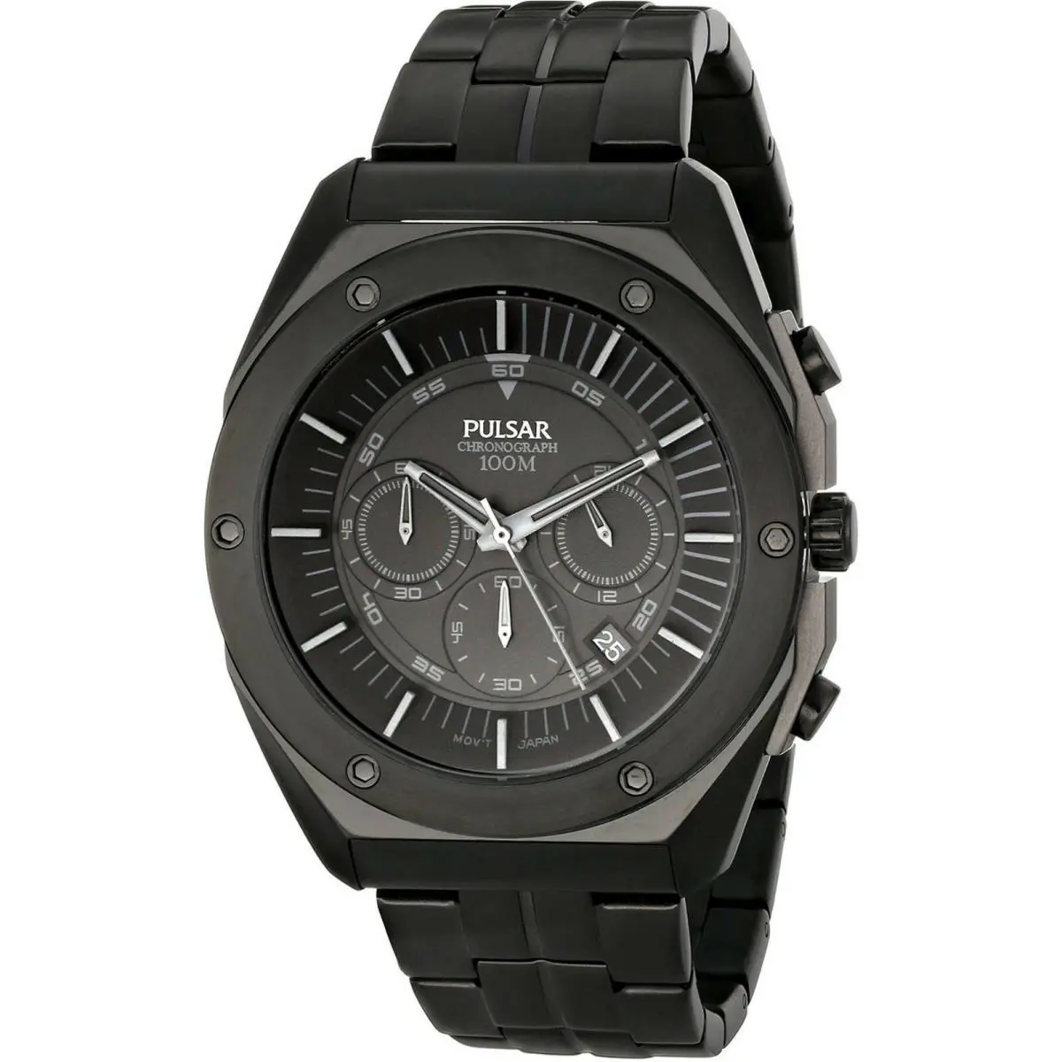 Pulsar BY Seiko PT3521 Black Sport Watch Chronograph Analog Steel ON The GO