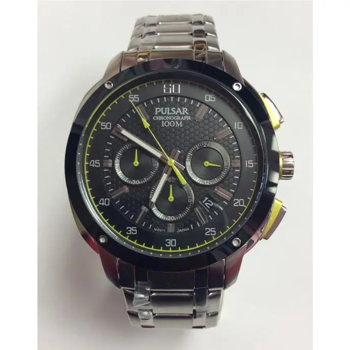 Pulsar Men`s Sport Stainless Steel Black Neon Chronograph Watch PT3393