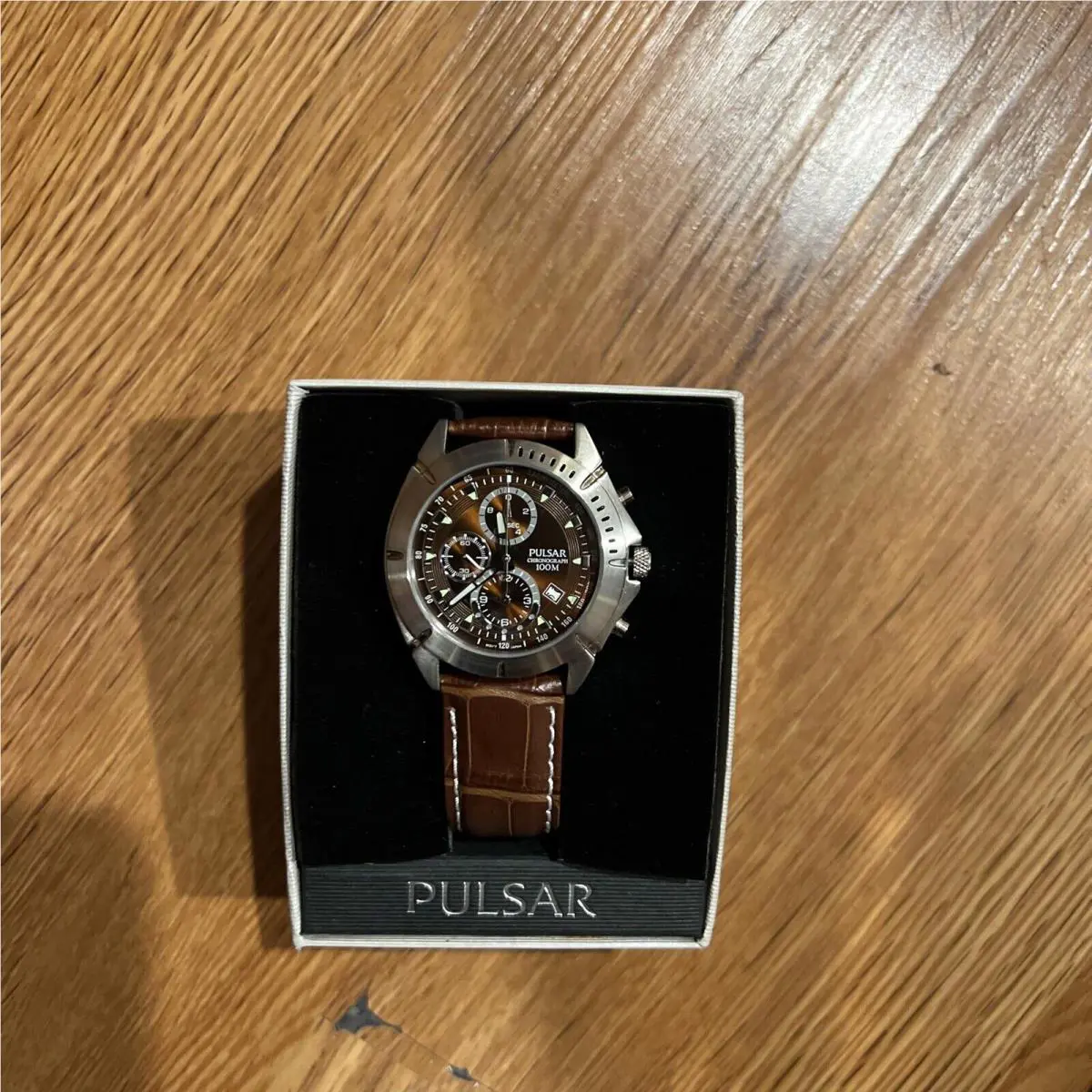 Pulsar PT3031 Men`s Digital Chronograph Date Black Dial Alarm Leather Band