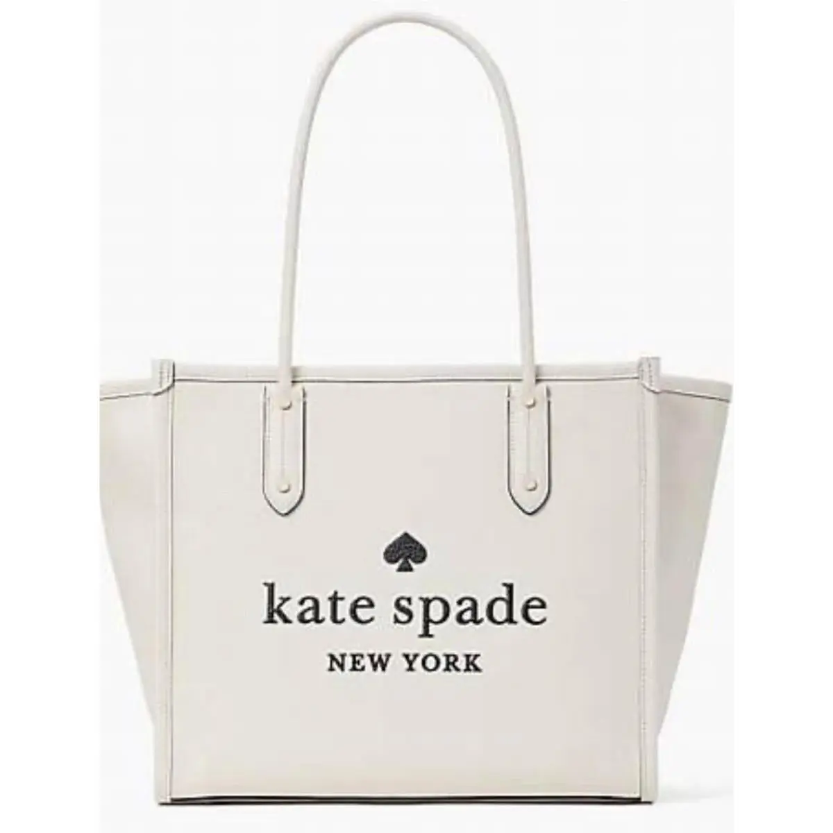 Kate Spade Ella Large White Leather Shoulder Tote Bag w/ Embroidered Black Logo