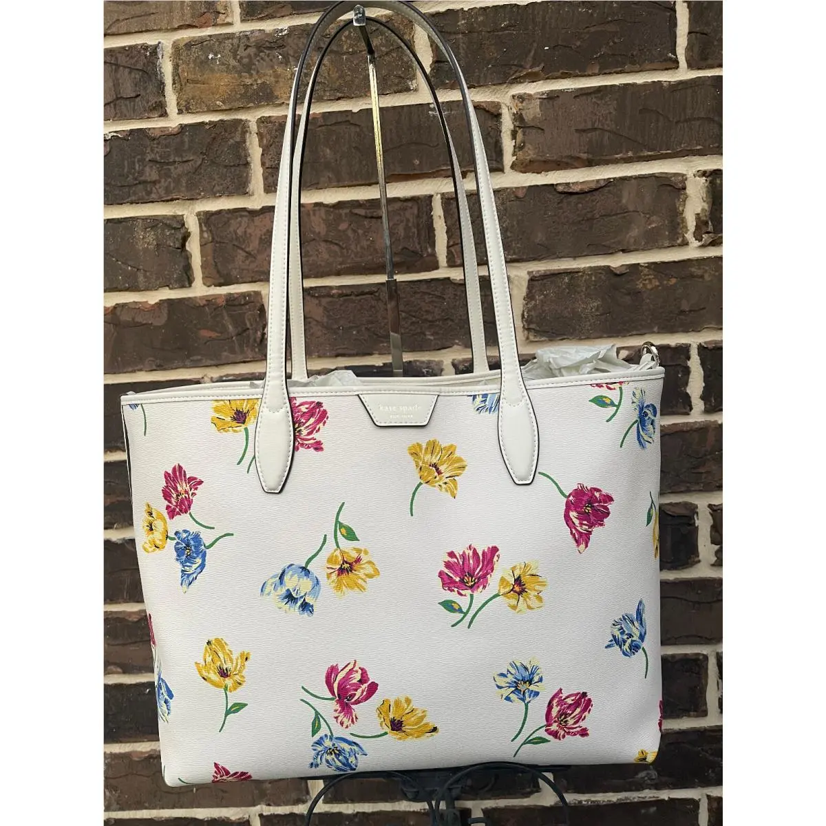 Kate Spade Sutton Large Tote Tulip Toss Cream Floral Shoulder Bag Convert
