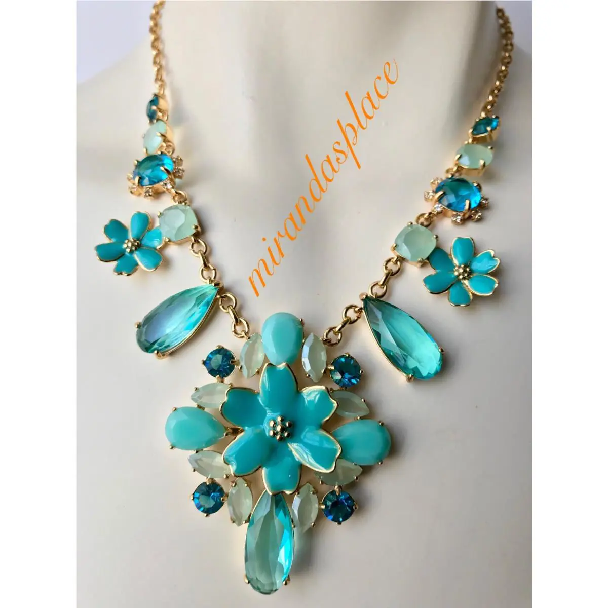 New Kate Spade Here Comes Sun Multi Blue Floral Drop Statement Necklace