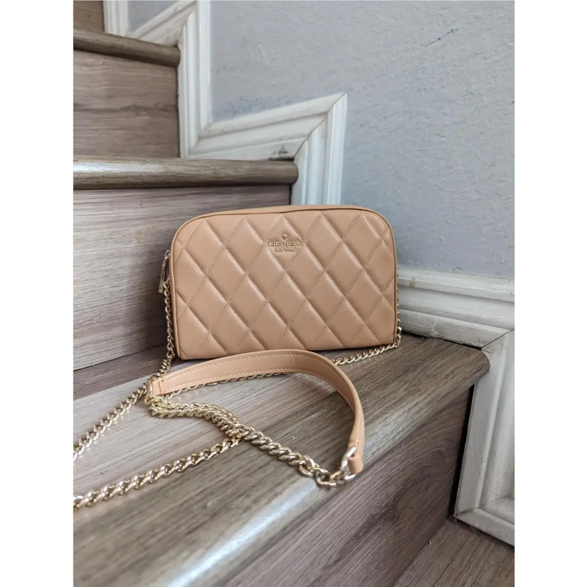 Kate Spade Carey Quilted Leather Mini Camera Bag Crossbody Tiramisu Mousse