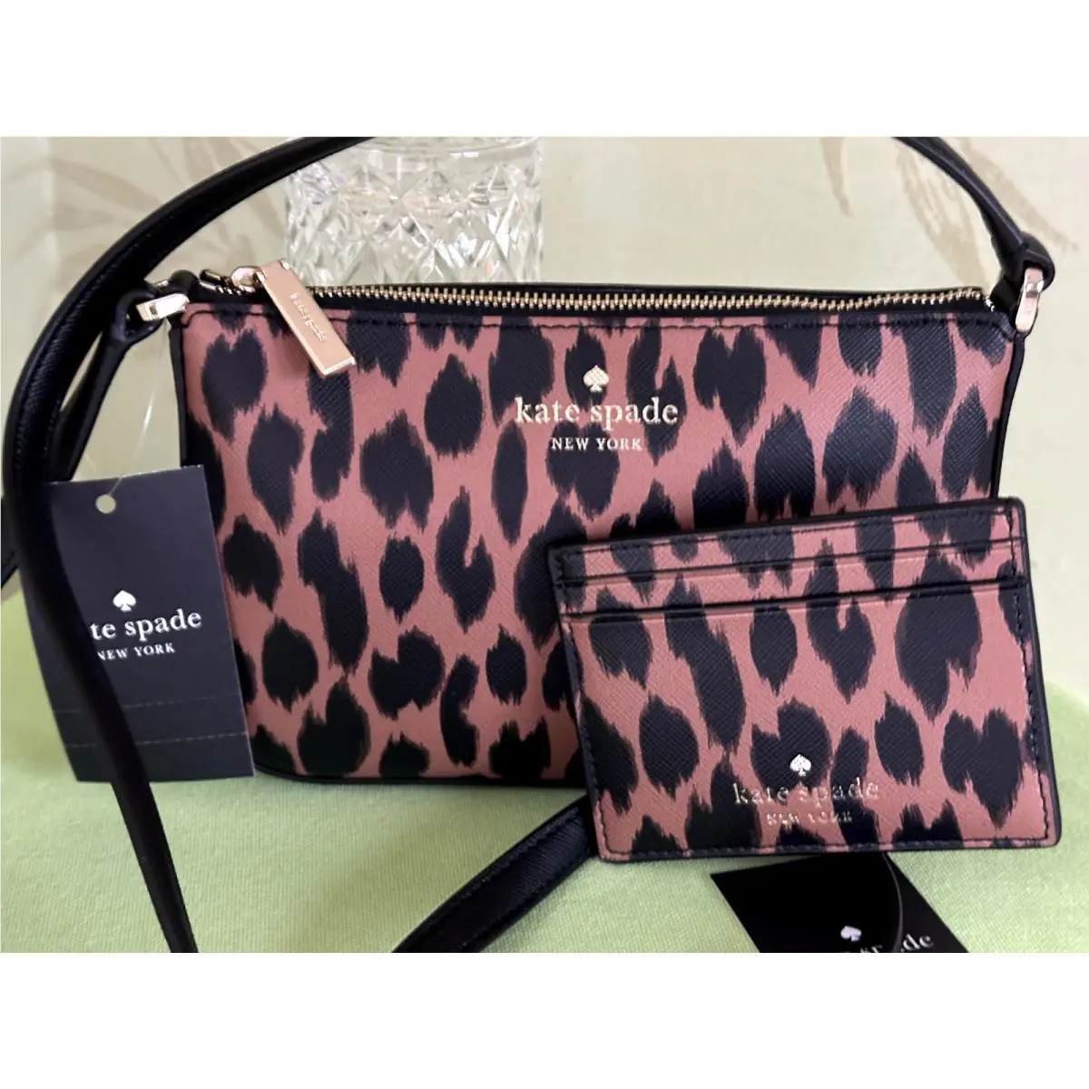 Kate Spade Schuyler Small Crossbody + Card Holder Set :nwt Spotted Animal Print