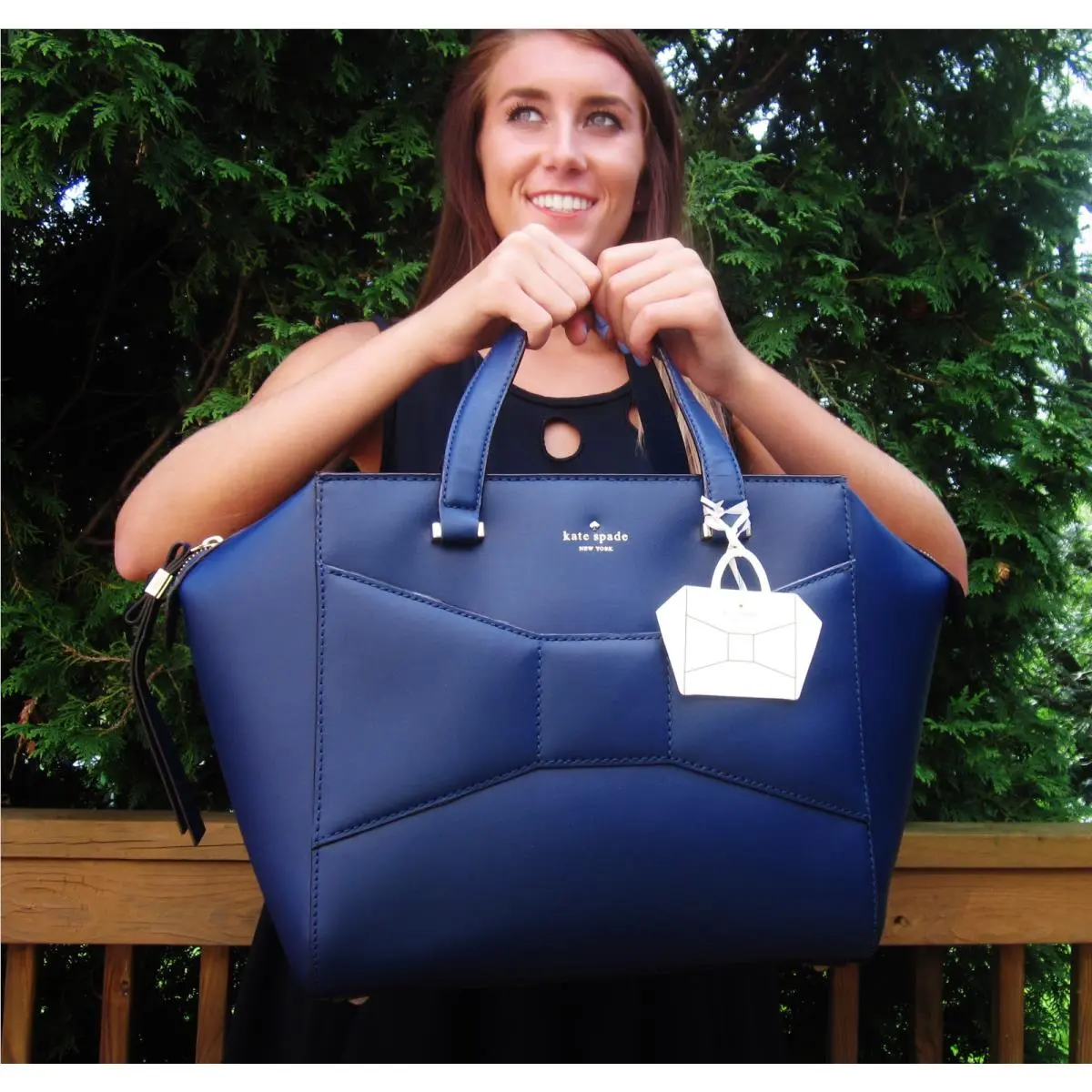 Kate Spade NY Large 2 Park Avenue Beau Bag Navy Blue Shopper Handbag Luxe