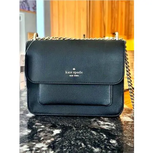 Remi Flap Chain Crossbody Black Leather by Kate Spade