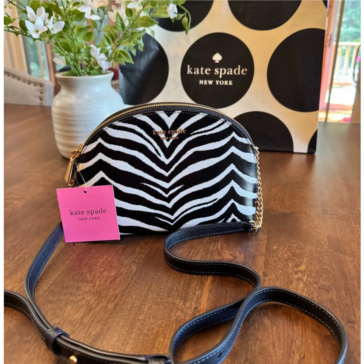 Kate Spade Morgan Zebra Embossed Double Zip Dome Crossbody - Black Multi