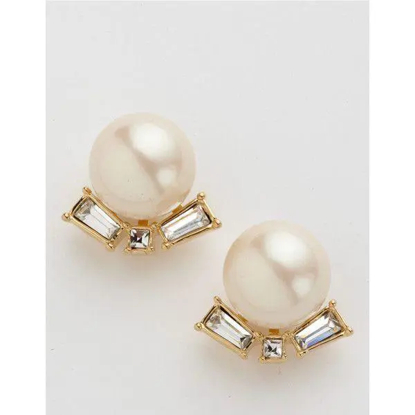 Earrings Clear Crystal Baguettes Pearl Stud Cluster Simple by Kate Spade
