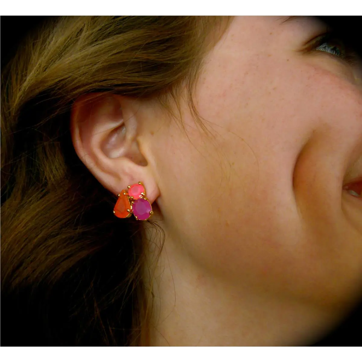 NY Rare Flo Pink Purple Red Triple Stone Stud Earrings Post by Kate Spade