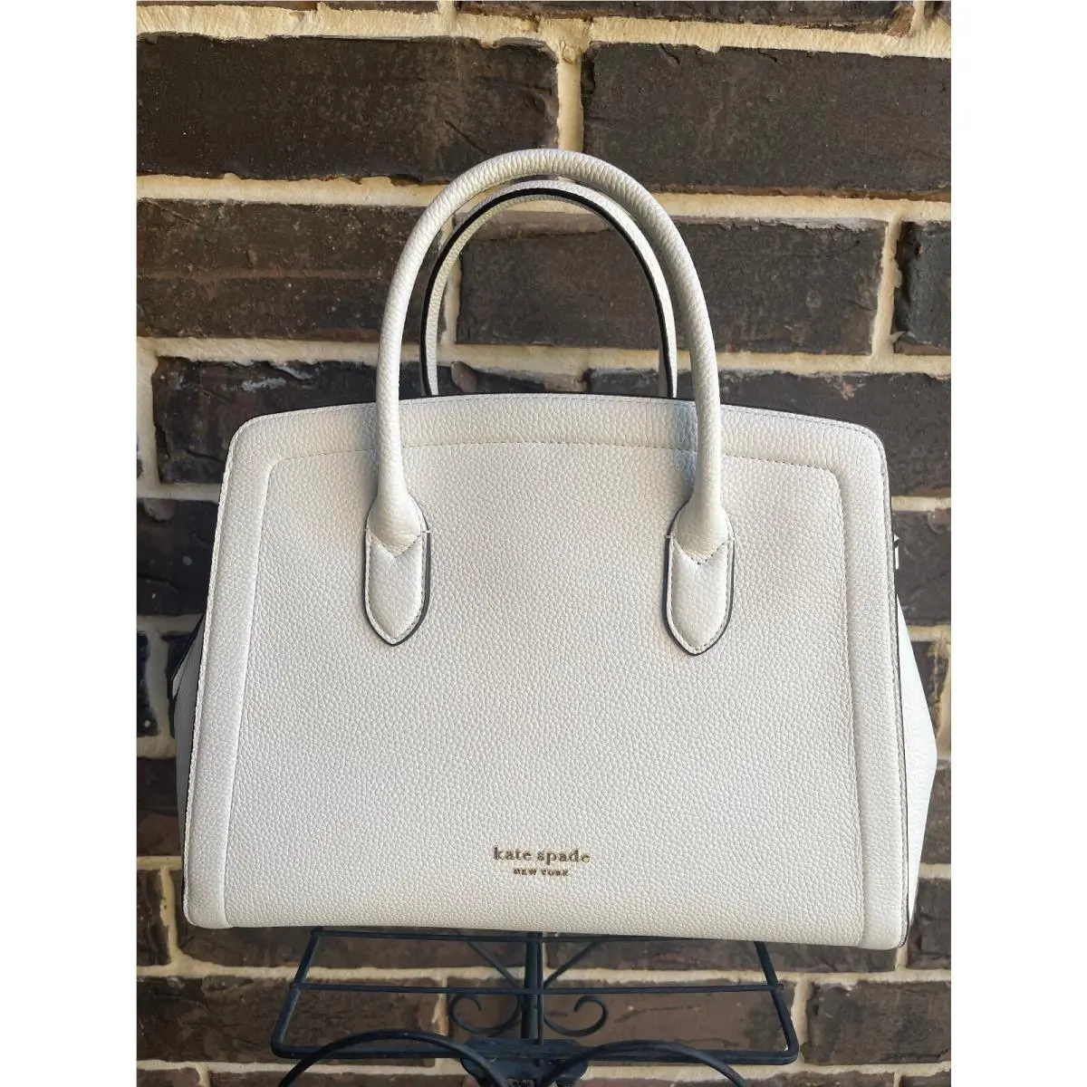 Kate Spade Knott Large Pebbled Leather Satchel Cream White