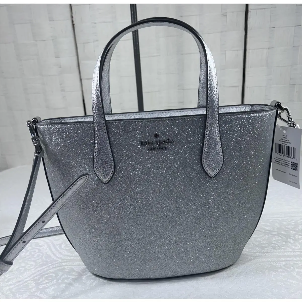 New York Glimmer Shimmering Silver Glitter Satchel Crossbody by Kate Spade