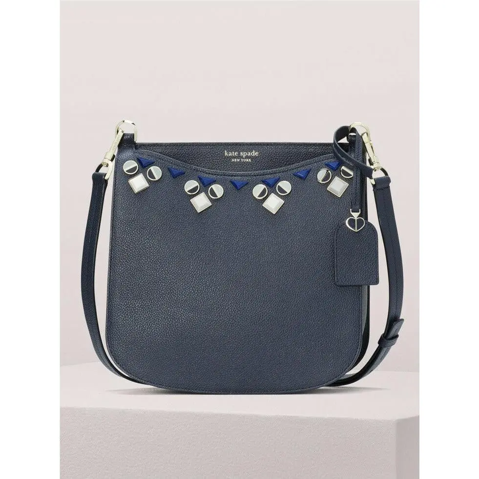 Kate Spade Margaux Jeweled LG Crossbody Shoulder Bag Blazer Blue Leather