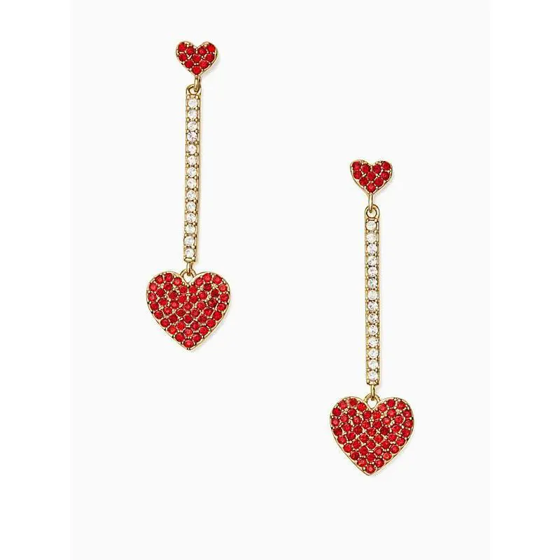 New Kate Spade New York Yours Truly Pave Heart Linear Earrings WBRUF129