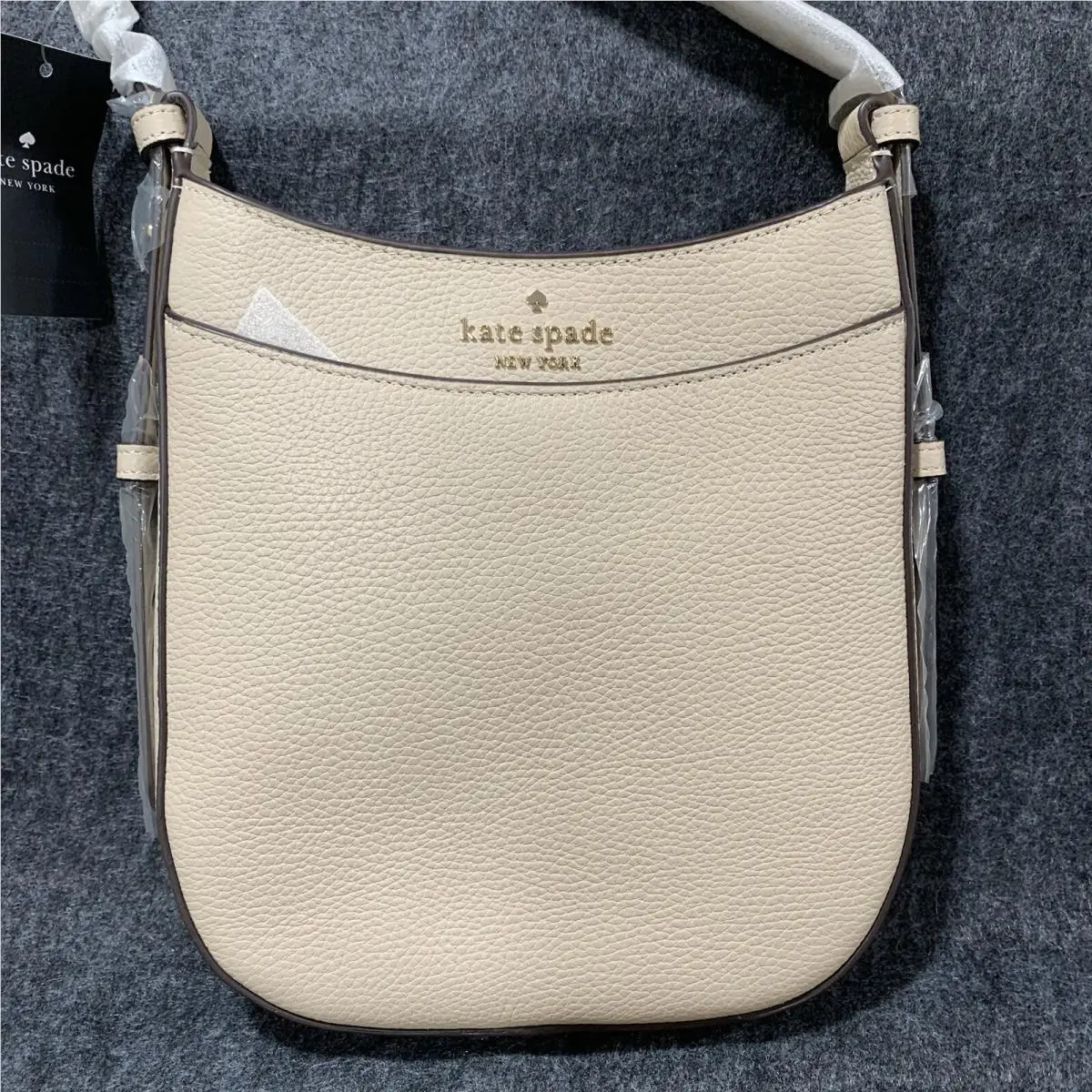 Kate Spade Leila North South Crossbody Taupe Color Peddled Leather F9