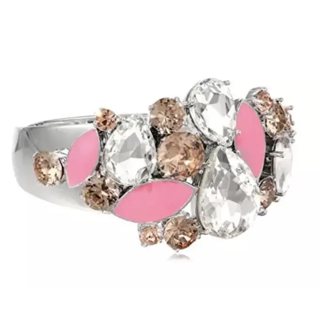 Frosty Floral Encrusted Hinge Bangle Bracelet Silver Multi W1110 by Kate Spade