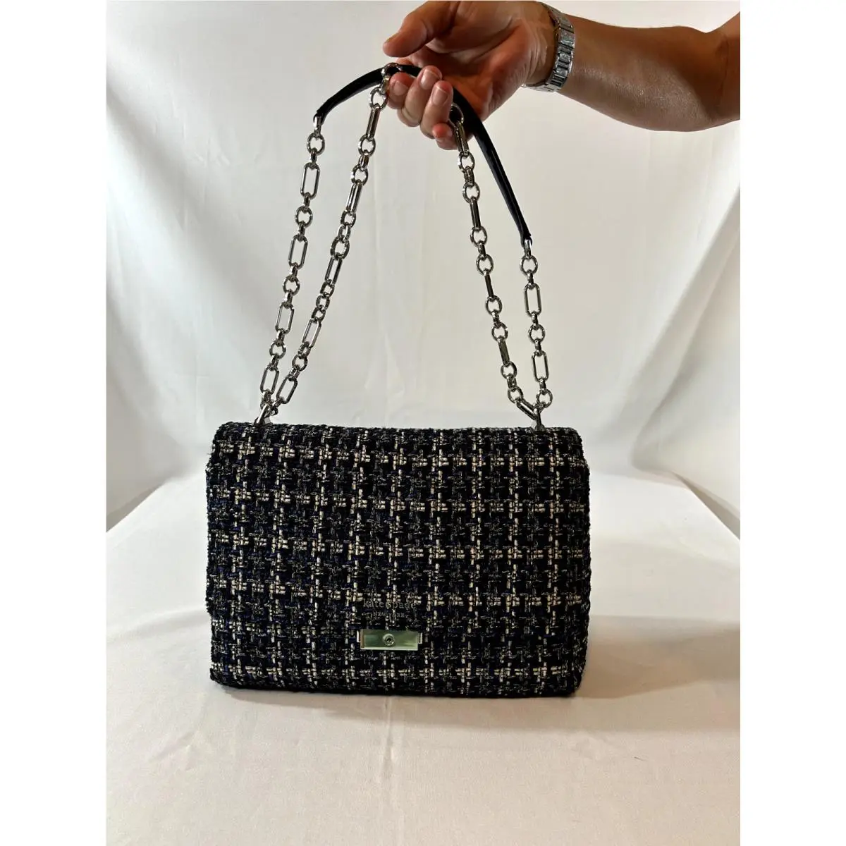 Kate Spade Carlyle Tweed Fabric XL Shoulder Bag -new - Blue Multicolor