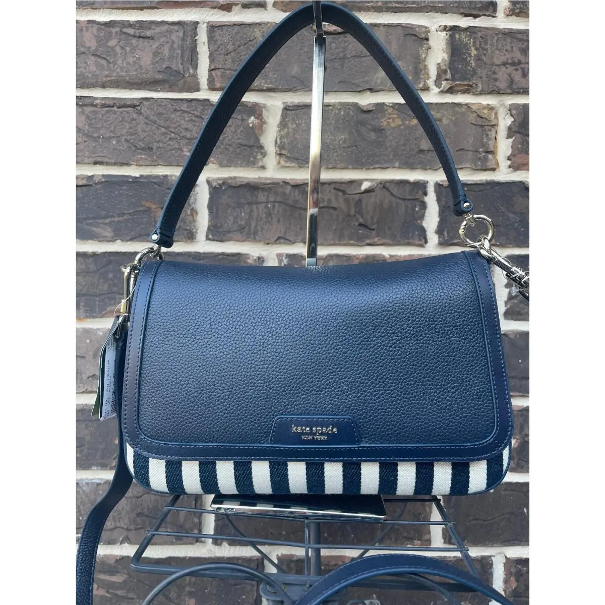 Kate Spade Hudson Medium Convertible Shoulder Bag Parisian Navy Multi Stripe