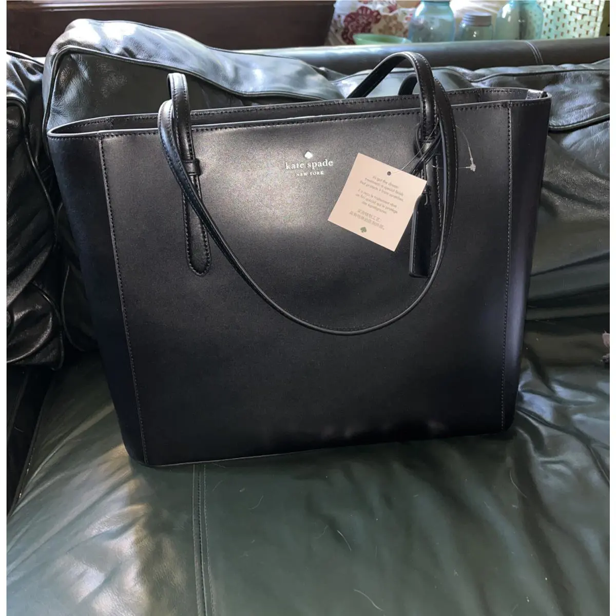 Kate Spade Schuyler Black Smooth Leather Tote Bag Charm