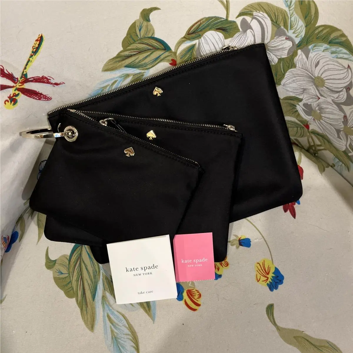 Kate Spade Triple Pouch Set Make Up Bag Lot Of 3 Black New