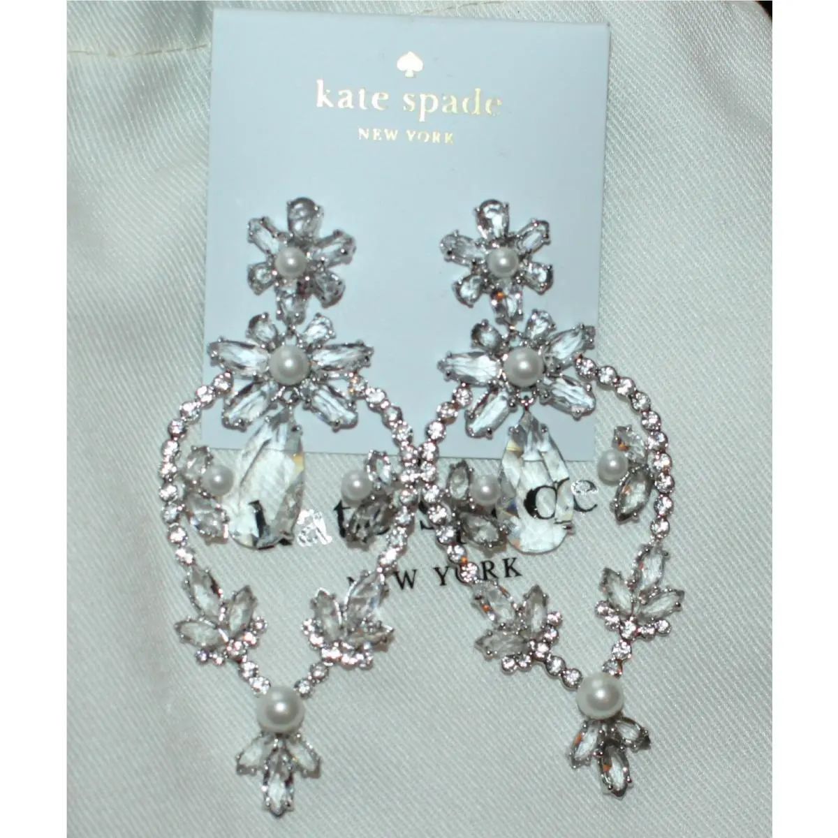 New York Flora Faceted Statement Earrings Silver Clear by Kate Spade