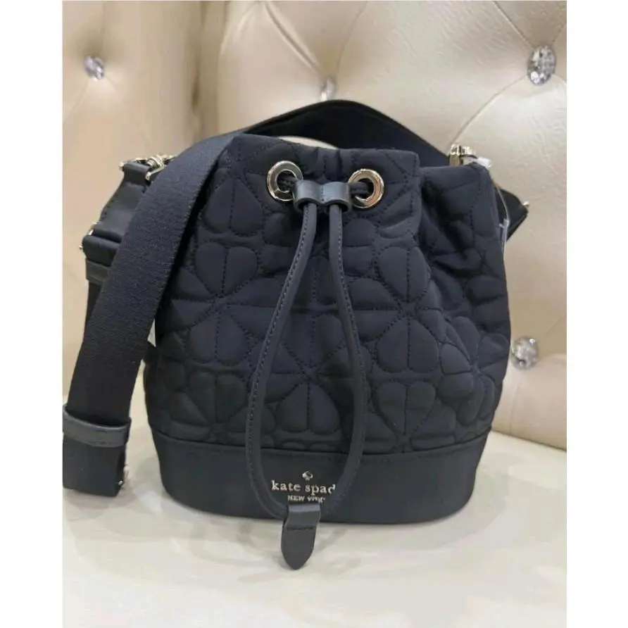 Kate Spade KK076 Spade Flower Quilted Fabric Bucket Bag In Black