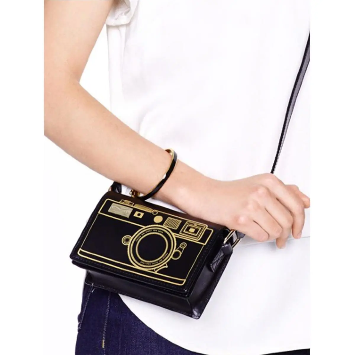 Kate Spade Black Leather Photography Gwen Camera Lemon Street Gold Crossbody