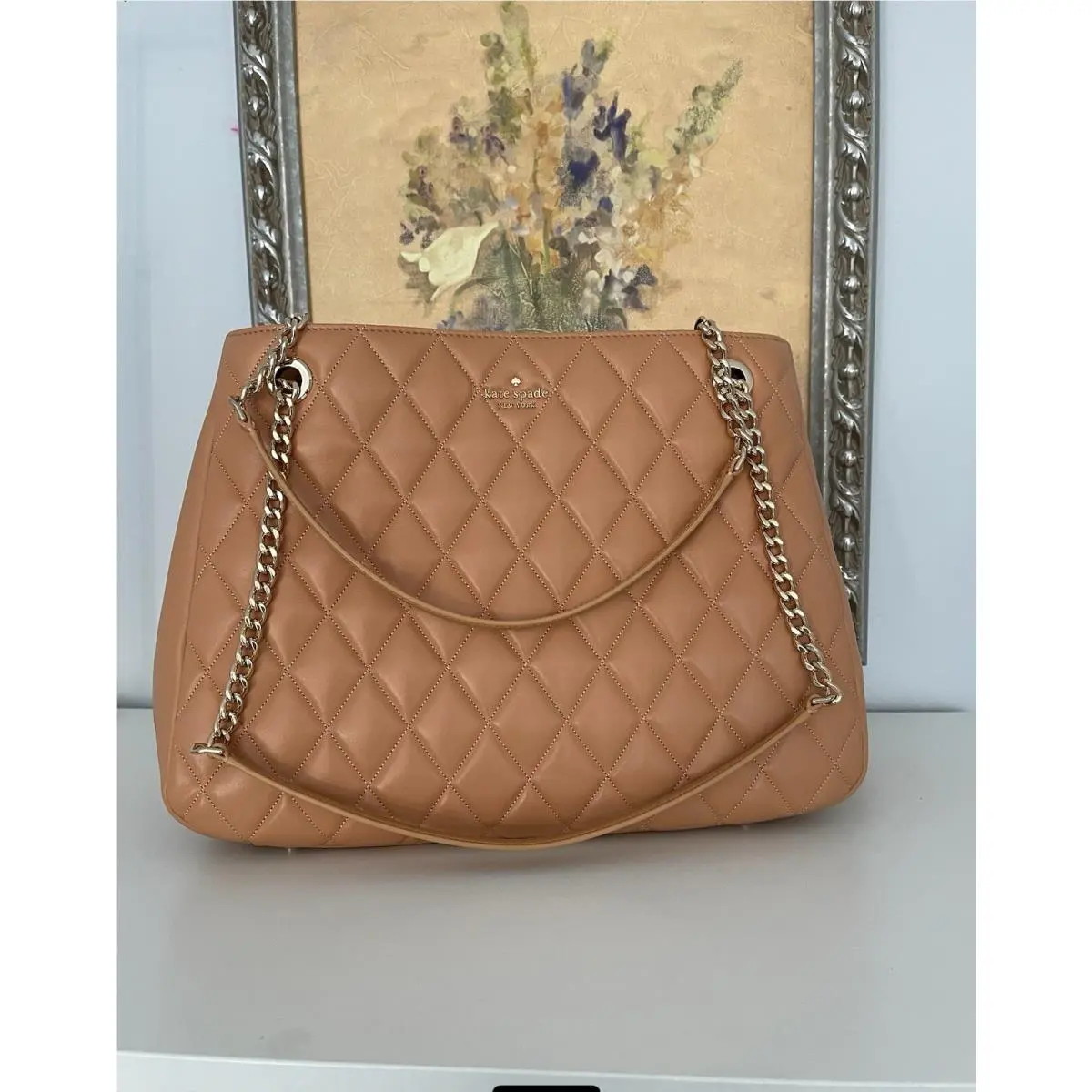 Kate Spade Carey Smooth Quilted Leather Large Shoulder in Tiramisu Mousse